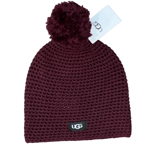 NWT UGG Yarn Pompom Knit Beanie IN PORT (O/S) - Picture 2 of 9